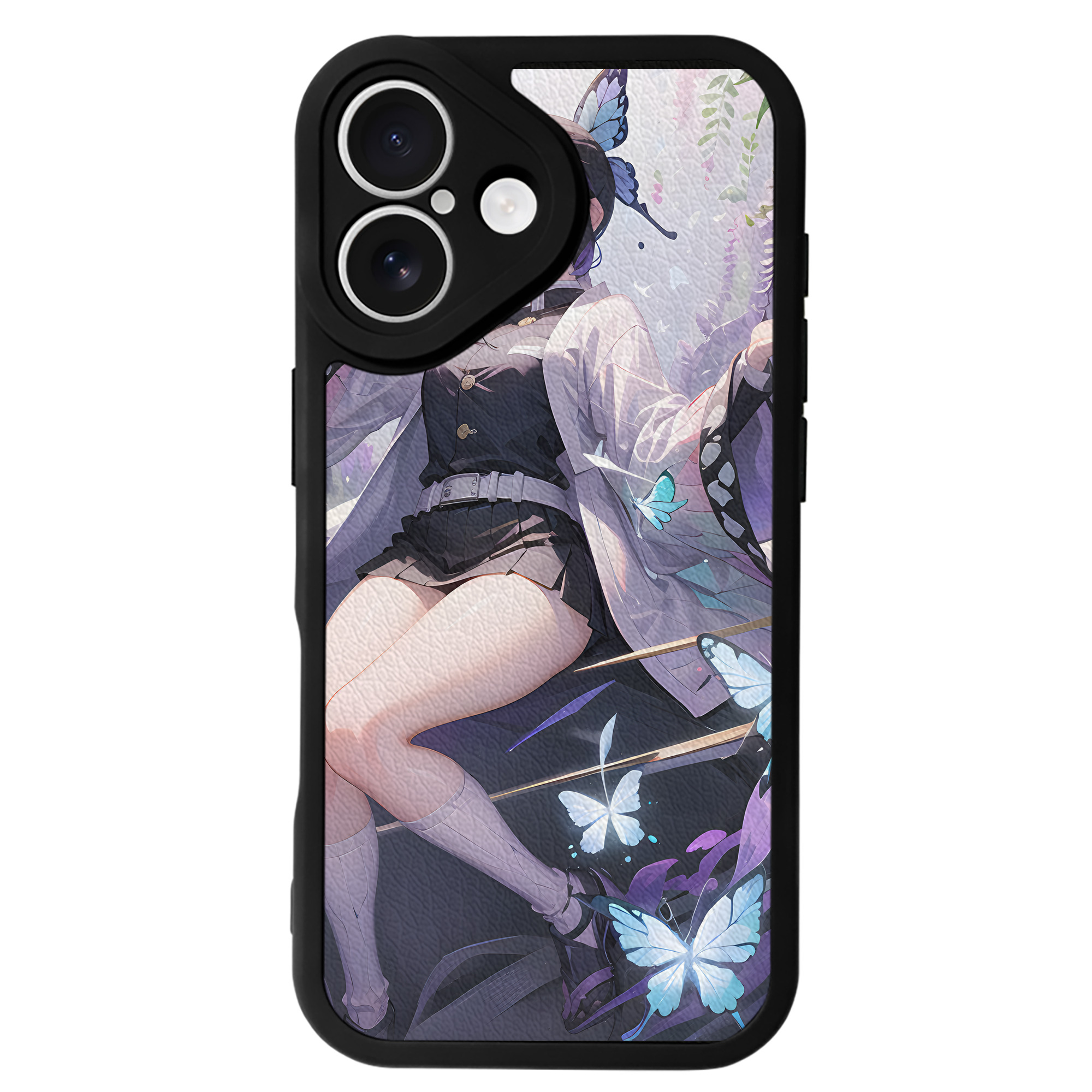 （画像用） 鬼滅の刃（きめつのやいば）蟲柱-胡蝶 しのぶ／こちょう しのぶ Kochou Shinobu 【iPhone 16シリーズ対応】シリコンスマホケース（レザー調） 材質：シリコン
